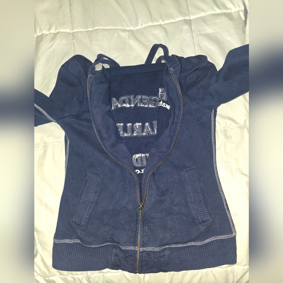 Navy Zip-Up Hoodie with Hood and Front Pockets - Picture 4 of 7